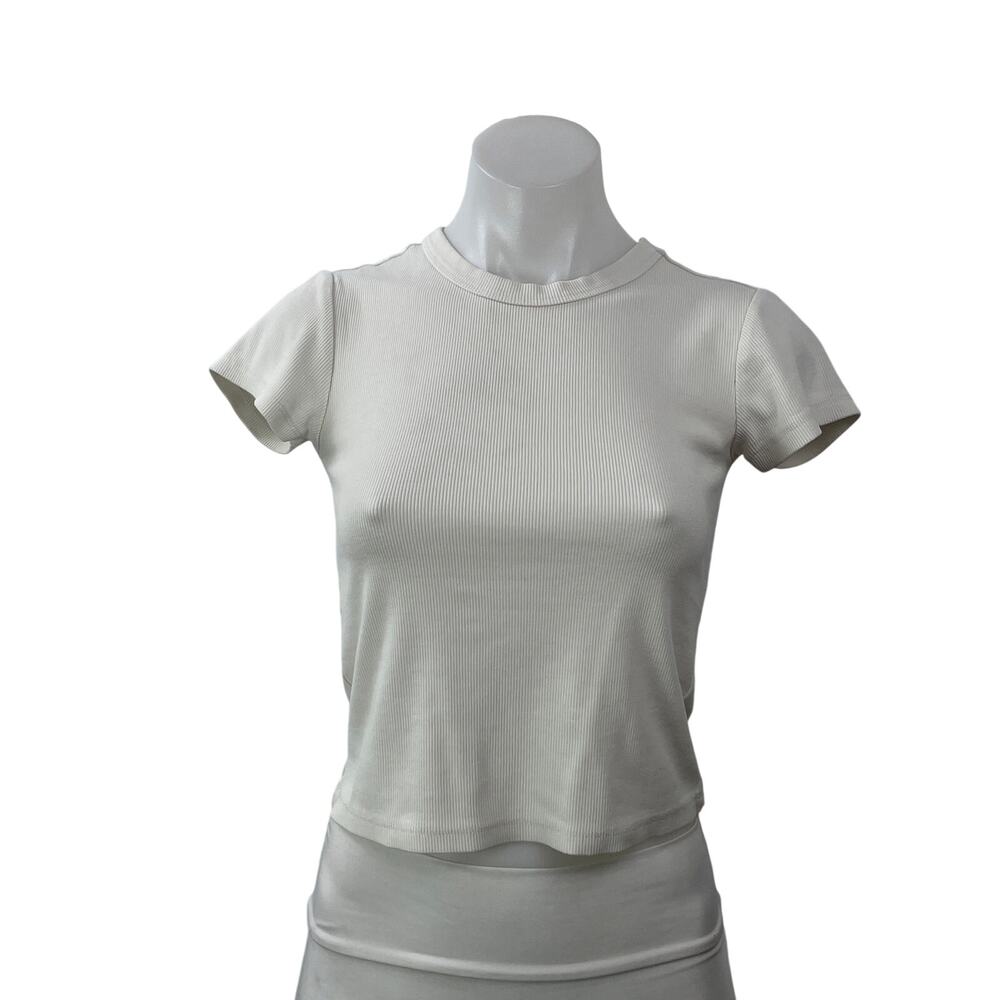 Marine Layer Women's White Short Sleeves Ribbed Crew Neck Tee T-shirt Top Sz XS